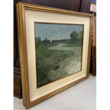 QUADRO OLIO Sergio Bonfantini PAESAGGIO PIANURA NOVARESE CANALE ESPRESSIONISMO