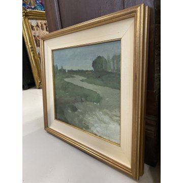 QUADRO OLIO Sergio Bonfantini PAESAGGIO PIANURA NOVARESE CANALE ESPRESSIONISMO