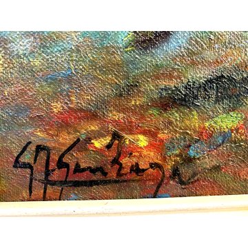 QUADRO DIPINTO OLIO TELA F. Gonzaga "Cavaliere rosso al galoppo" CAVALLO 1967