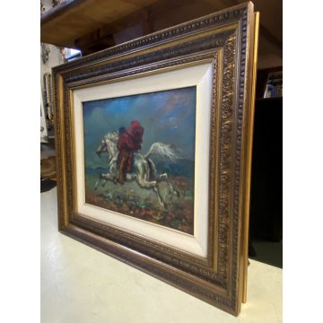 QUADRO DIPINTO OLIO TELA F. Gonzaga "Cavaliere rosso al galoppo" CAVALLO 1967
