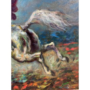 QUADRO DIPINTO OLIO TELA F. Gonzaga "Cavaliere rosso al galoppo" CAVALLO 1967