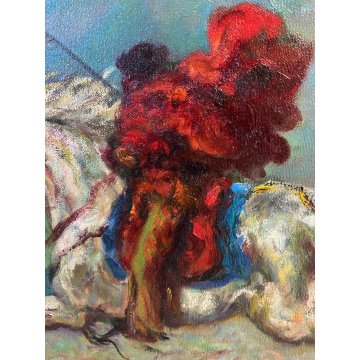 QUADRO DIPINTO OLIO TELA F. Gonzaga "Cavaliere rosso al galoppo" CAVALLO 1967