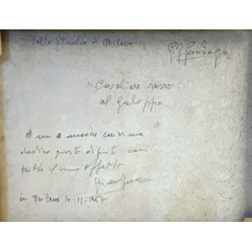 QUADRO DIPINTO OLIO TELA F. Gonzaga "Cavaliere rosso al galoppo" CAVALLO 1967