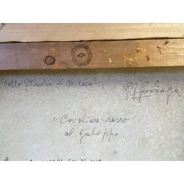 QUADRO DIPINTO OLIO TELA F. Gonzaga "Cavaliere rosso al galoppo" CAVALLO 1967