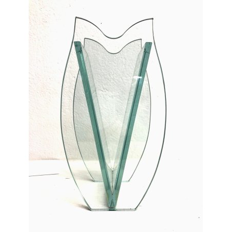 VASO CRISTALLO MOLATO CENTROTAVOLA CUT Crystal VASE MODERN DESIGN TULIP 1980's