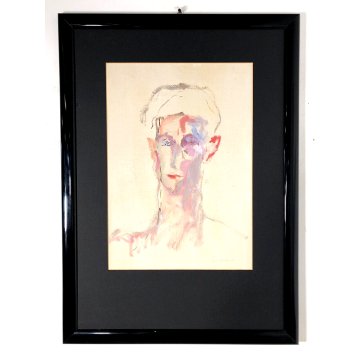 DIPINTO OLIO Ernesto Treccani RITRATTO ASTRATTO VOLTO FIGURA FOTO AUTENTICA 1972