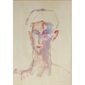 DIPINTO OLIO Ernesto Treccani RITRATTO ASTRATTO VOLTO FIGURA FOTO AUTENTICA 1972