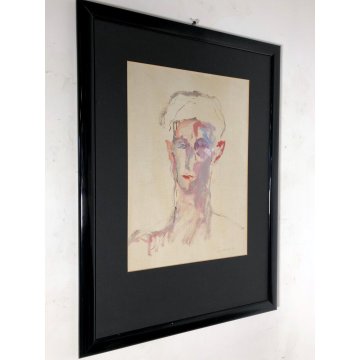 DIPINTO OLIO Ernesto Treccani RITRATTO ASTRATTO VOLTO FIGURA FOTO AUTENTICA 1972