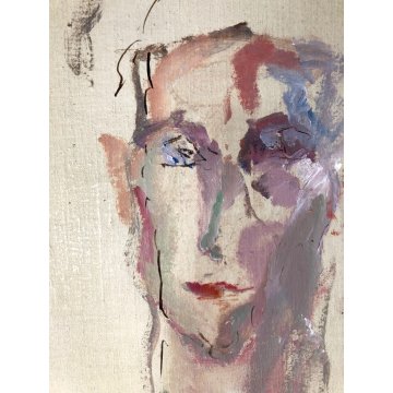 DIPINTO OLIO Ernesto Treccani RITRATTO ASTRATTO VOLTO FIGURA FOTO AUTENTICA 1972