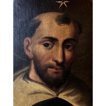 ANTICO DIPINTO OLIO TELA San Domenico STELLA GIGLIO LIBRO RELIGIOSO '700