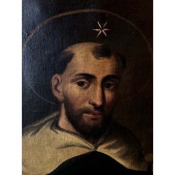 ANTICO DIPINTO OLIO TELA San Domenico STELLA GIGLIO LIBRO RELIGIOSO '700