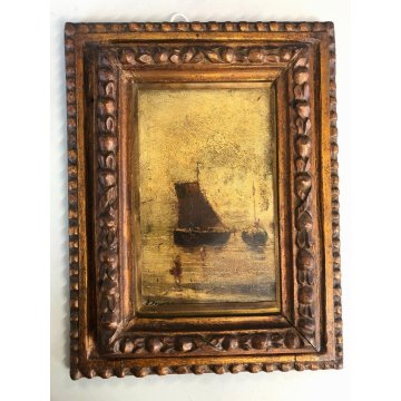 PICCOLO QUADRO DIPINTO OLIO Achille Dovera PAESAGGIO MARINA PORTO PESCATORI MARE