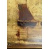 PICCOLO QUADRO DIPINTO OLIO Achille Dovera PAESAGGIO MARINA PORTO PESCATORI MARE