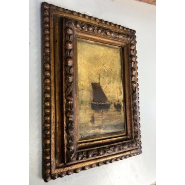 PICCOLO QUADRO DIPINTO OLIO Achille Dovera PAESAGGIO MARINA PORTO PESCATORI MARE