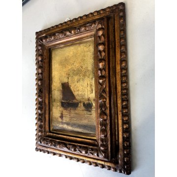 PICCOLO QUADRO DIPINTO OLIO Achille Dovera PAESAGGIO MARINA PORTO PESCATORI MARE