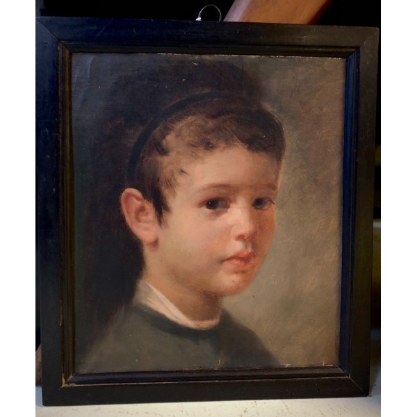 Portrait Féminin Miniature - Huile Sur Toile Ancienne Signée - 14x12 Cm - Bon état