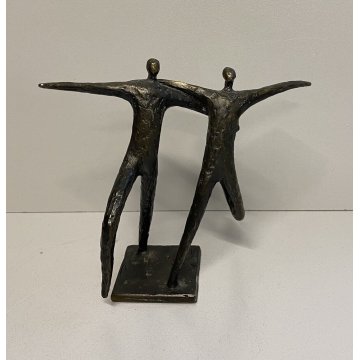 ANTICA SCULTURA STATUA METALLO BRONZATO ABBRACCIO felicità DESIGN vintage