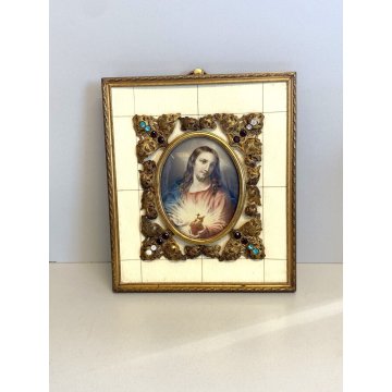 ANTICA MINIATURA RITRATTO GESU CRISTO PREZIOSA CORNICE religioso sacro cuore