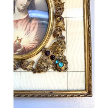 ANTICA MINIATURA RITRATTO GESU CRISTO PREZIOSA CORNICE religioso sacro cuore