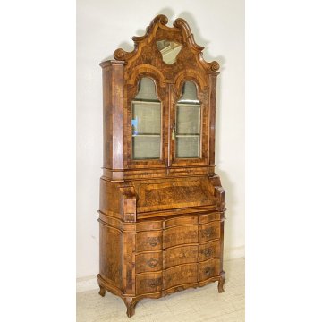 ANTICO TRUMEAU PRIMI 1900 COMÒ CREDENZA DOPPIO CORPO RIBALTA 2 ANTE 6 CASSETTI