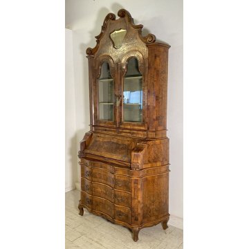 ANTICO TRUMEAU PRIMI 1900 COMÒ CREDENZA DOPPIO CORPO RIBALTA 2 ANTE 6 CASSETTI