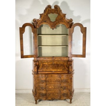 ANTICO TRUMEAU PRIMI 1900 COMÒ CREDENZA DOPPIO CORPO RIBALTA 2 ANTE 6 CASSETTI