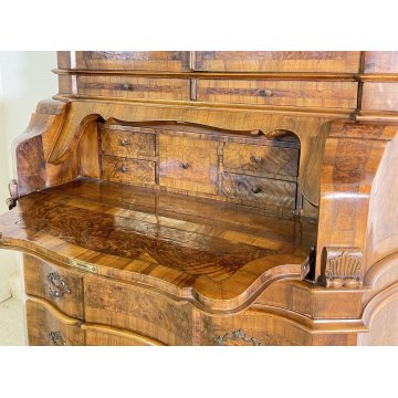 ANTICO TRUMEAU PRIMI 1900 COMÒ CREDENZA DOPPIO CORPO RIBALTA 2 ANTE 6 CASSETTI