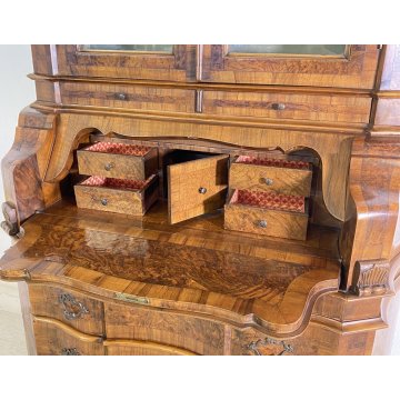 ANTICO TRUMEAU PRIMI 1900 COMÒ CREDENZA DOPPIO CORPO RIBALTA 2 ANTE 6 CASSETTI