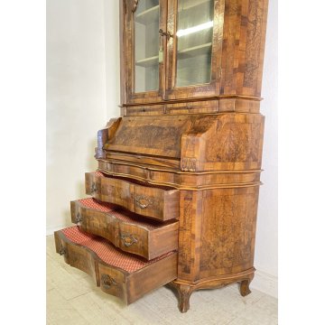 ANTICO TRUMEAU PRIMI 1900 COMÒ CREDENZA DOPPIO CORPO RIBALTA 2 ANTE 6 CASSETTI