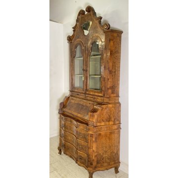 ANTICO TRUMEAU PRIMI 1900 COMÒ CREDENZA DOPPIO CORPO RIBALTA 2 ANTE 6 CASSETTI