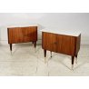 COPPIA COMODINI DESIGN ANNI 70 CAMERA LETTO VINTAGE LEGNO MARMO OTTONE OLD 2 ANT