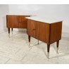 COPPIA COMODINI DESIGN ANNI 70 CAMERA LETTO VINTAGE LEGNO MARMO OTTONE OLD 2 ANT