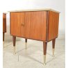 COPPIA COMODINI DESIGN ANNI 70 CAMERA LETTO VINTAGE LEGNO MARMO OTTONE OLD 2 ANT