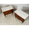 COPPIA COMODINI DESIGN ANNI 70 CAMERA LETTO VINTAGE LEGNO MARMO OTTONE OLD 2 ANT