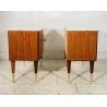 COPPIA COMODINI DESIGN ANNI 70 CAMERA LETTO VINTAGE LEGNO MARMO OTTONE OLD 2 ANT
