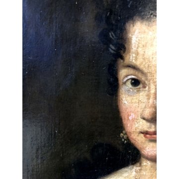 ANTICO QUADRO RITRATTO FEMMINILE GIOVANE DAMA NOBILDONNA PERLE EPOCA '700
