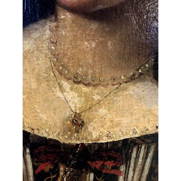 ANTICO QUADRO RITRATTO FEMMINILE GIOVANE DAMA NOBILDONNA PERLE EPOCA '700
