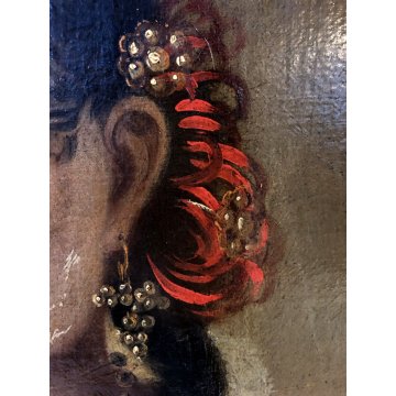 ANTICO QUADRO RITRATTO FEMMINILE GIOVANE DAMA NOBILDONNA PERLE EPOCA '700