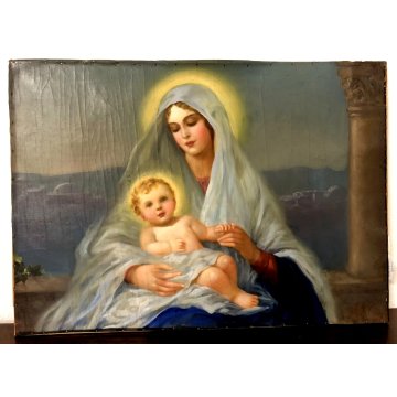ANTICO DIPINTO RITRATTO MADONNA con GESU' BAMBINO MATERNITA' NATIVITA' RELIGIOSO