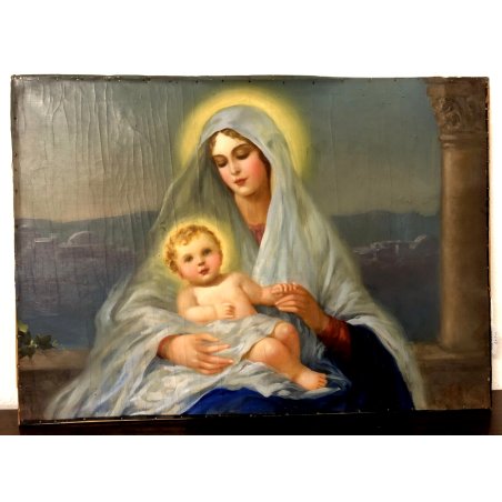 ANTICO DIPINTO RITRATTO MADONNA con GESU' BAMBINO MATERNITA' NATIVITA' RELIGIOSO