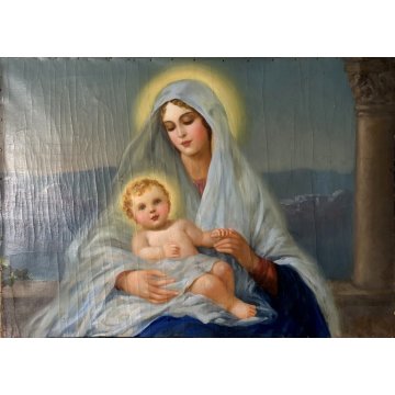 ANTICO DIPINTO RITRATTO MADONNA con GESU' BAMBINO MATERNITA' NATIVITA' RELIGIOSO