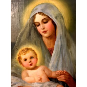 ANTICO DIPINTO RITRATTO MADONNA con GESU' BAMBINO MATERNITA' NATIVITA' RELIGIOSO