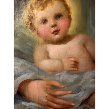 ANTICO DIPINTO RITRATTO MADONNA con GESU' BAMBINO MATERNITA' NATIVITA' RELIGIOSO