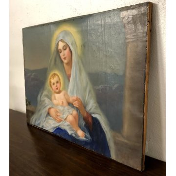ANTICO DIPINTO RITRATTO MADONNA con GESU' BAMBINO MATERNITA' NATIVITA' RELIGIOSO