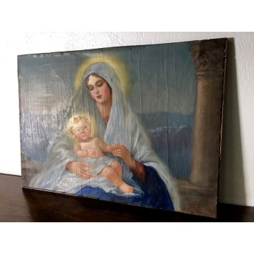 ANTICO DIPINTO RITRATTO MADONNA con GESU' BAMBINO MATERNITA' NATIVITA' RELIGIOSO