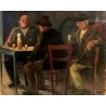 QUADRO DIPINTO OLIO Giuseppe Malagodi SCENA GENERE OSTERIA UOMINI TAVOLO VINO