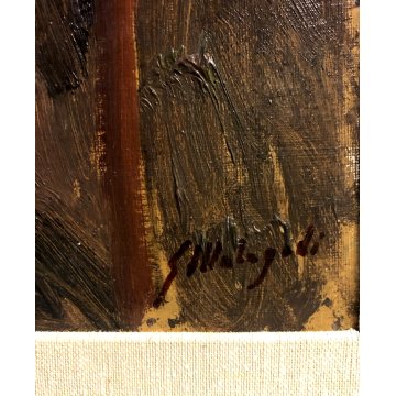 QUADRO DIPINTO OLIO Giuseppe Malagodi SCENA GENERE OSTERIA UOMINI TAVOLO VINO