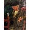 QUADRO DIPINTO OLIO Giuseppe Malagodi SCENA GENERE OSTERIA UOMINI TAVOLO VINO