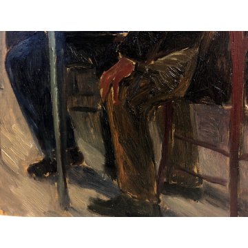 QUADRO DIPINTO OLIO Giuseppe Malagodi SCENA GENERE OSTERIA UOMINI TAVOLO VINO