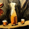 QUADRO DIPINTO OLIO Giuseppe Malagodi SCENA GENERE OSTERIA UOMINI TAVOLO VINO